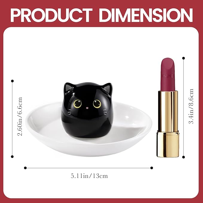 PUDDING CABIN Cat Lover Gifts for Women, Black Cat Ring Holder Dish for Jewelry Rings Earrings Necklace Watch Keys, Birthday Christmas Engagement Wedding Gifts