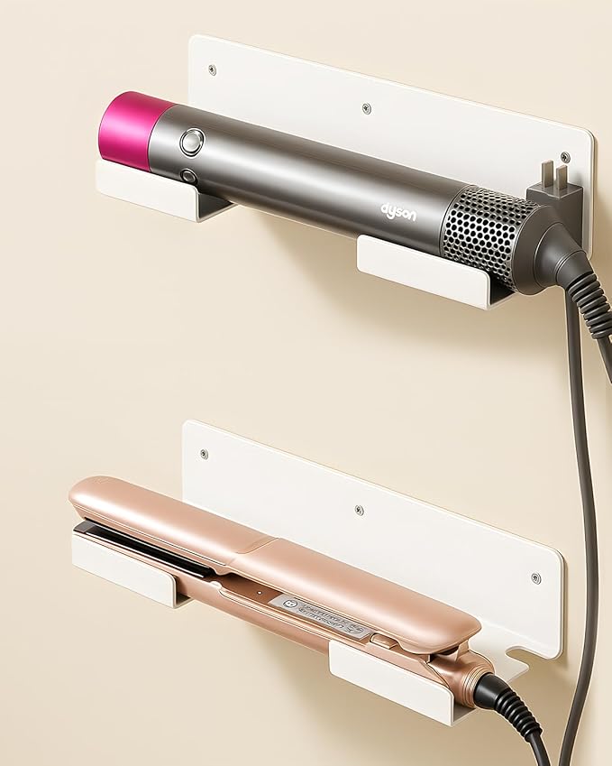Curling Iron Holder Wall Mount, 2 Pack Aluminum Alloy Flat Iron Holder Wall Mount, Hair Straightener Holder 3M Adhesive & Screw for Bathroom White PTALSEAW