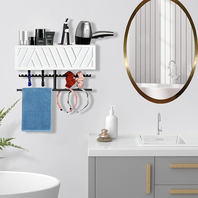 Rustic Hair Dryer Holder Wall Mounted,Hair Styling Tools & Accessories Organizer,Bathroom Supplies & hot Tools vanities Organizer Caddy,for Storage Flat Iron,Blow Dryer,Curling Iron,Towel