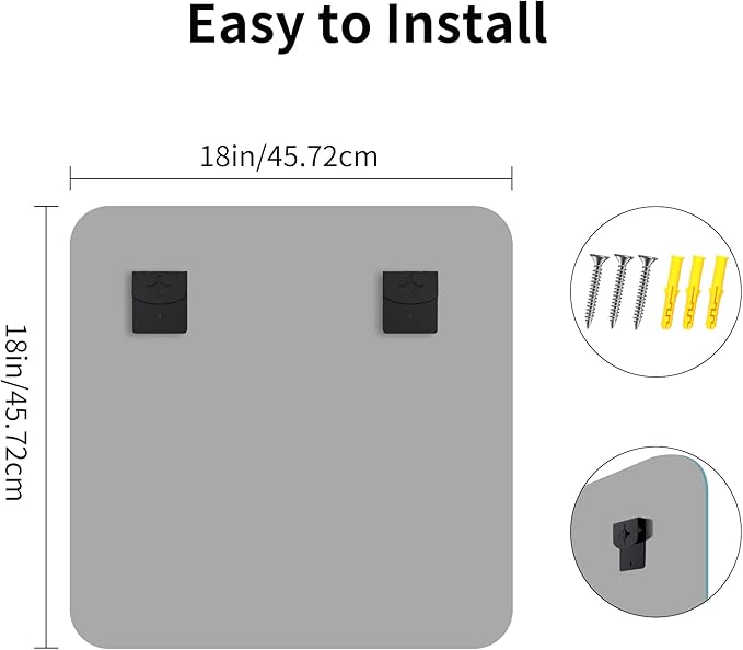 CILIBER Beveled Frameless Mirror, 18x18 Square Bathroom Mirror Rounded Corner, 18 inch Frameless Vanity Mirror, Shatterproof Lightweight Design Wall Mirror for Bedroom Living Room Entryway