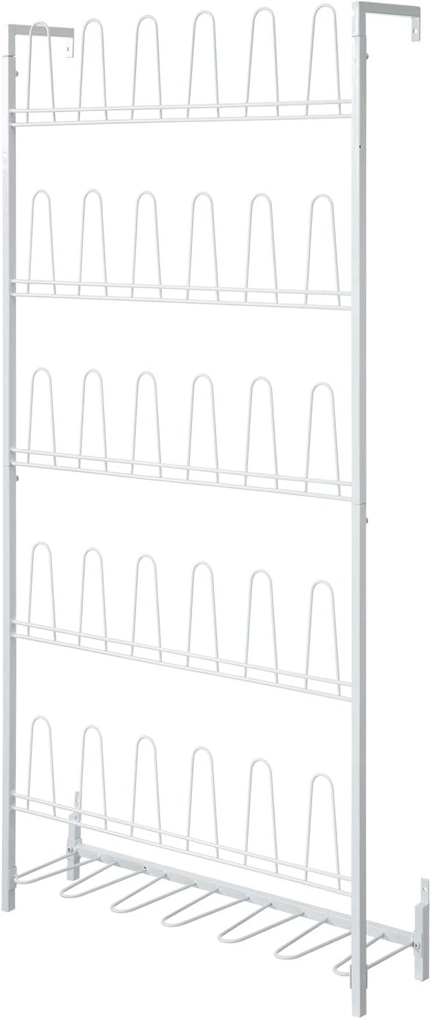 MyGift Modern Matte White Metal Wall shoe Rack in Closet, Mudroom and Entryway, Hanging Shoe Organizer Shelf Space Saving Organizer for Shoes and Boots, Holds 18 Pairs of shoe storge