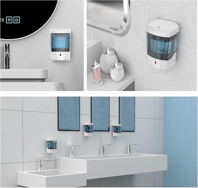 Automatic Soap Dispenser 20fl oz/600ml Touchless Wall Mount Liquid ABS Auto Hands Free Touchless Soap Dispensers Bathroom Kitchen 9031 White