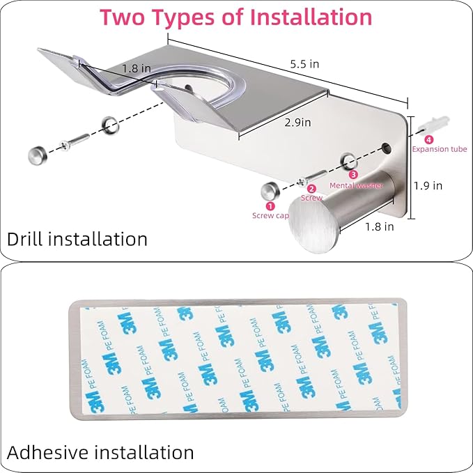Hair Dryer Holder, Hair Dryer Holder Wall Mounted, Self Adhesive Blow Dryer Holder, Stainless Steel Dyson Hair Dryer Holder, Hairdryer Holder for Bathroom BANJEKT