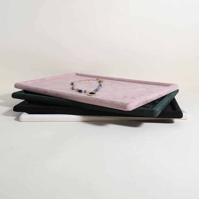 Rectangle Jewelry storage organizer plate, Velvet Jewerly display tray, Empty showcase tray for Necklace Bracelet Ring Earring【Pink-Large, 17.7 x 11.8 in 】