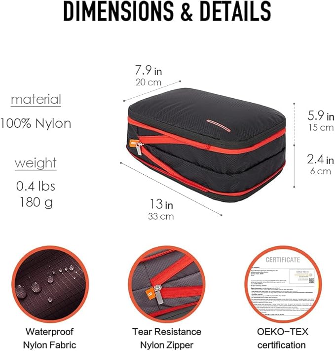 Bee Nesting Waterproof Compression Packing Cubes 5/6/8 sets, Large Travel Packing organizers for Carry on Luggage, 2 Sides Expandable Storage Bags (Dark Green, G5set)