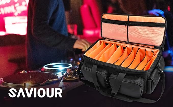 SAVIOUR DJ Cable File Bag, Detachable Padded Bottom and Adjustable Dividers, Stores Music, Audio, and Visual Cabling, Portable Travel Storage and Studio Organization (Orange)