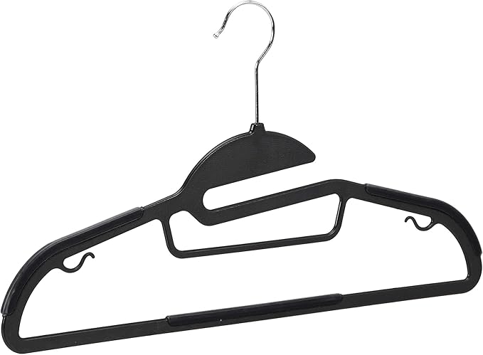 Amazon Basics Non-slip Heavy Duty Plastic Hanger with Rubber and Horizontal Bar, Pack of 50, Gray