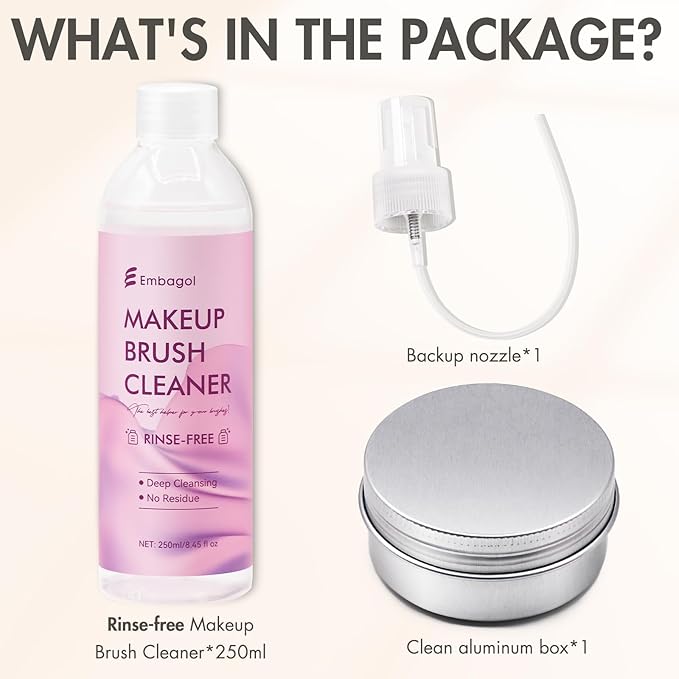 Makeup Brush Cleaner, Easily Remove Stubborn Makeup, Dirt & Impurities from Makeup Brushes, Rinse-Free & Quick Drying & Vegan & Cruelty-Free(250ml/8.45 fl oz)