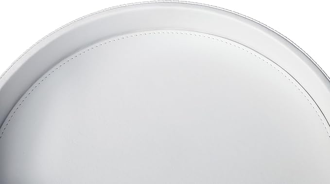 HofferRuffer Round Decorative Tray, Faux Leather Vanity Tray Decor, Decorative Catchall for Perfume, Bathroom Valet, Nightstand or Dresser (White Stripe, Round-12" x 12" x 1.6")