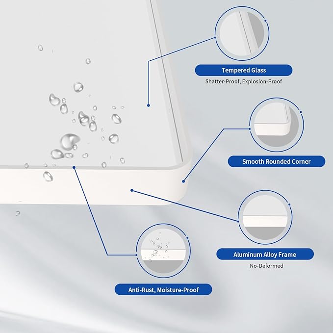 WEER White Bathroom Mirror 50X30 Inch, Rounded Rectangle White Metal Frame Mirror, Matte White Bathroom Vanity Mirror with Tempered Glass, Anti-Rust, Hangs Horizontally or Vertically