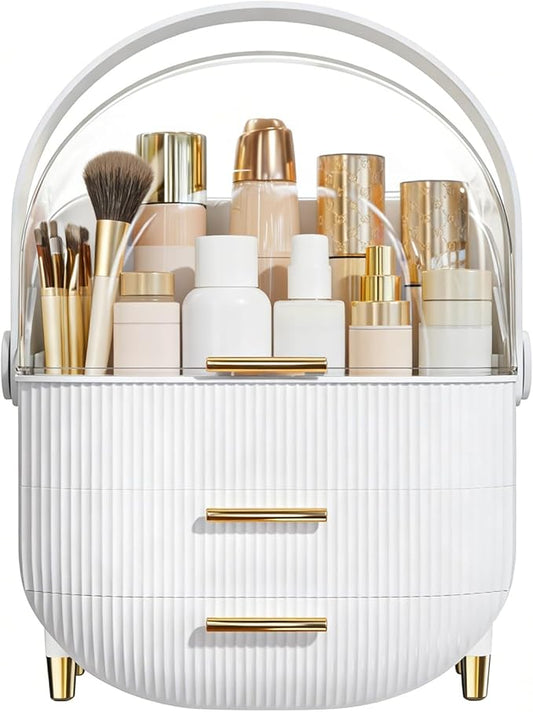 Makeup Organizer Skincare Organizers - Cosmetic Display Cases with Transparent Cover, SkinCare Organizers for Bathroom Countertop, Bedroom Vanity Desk, Lipstick Organizer, White