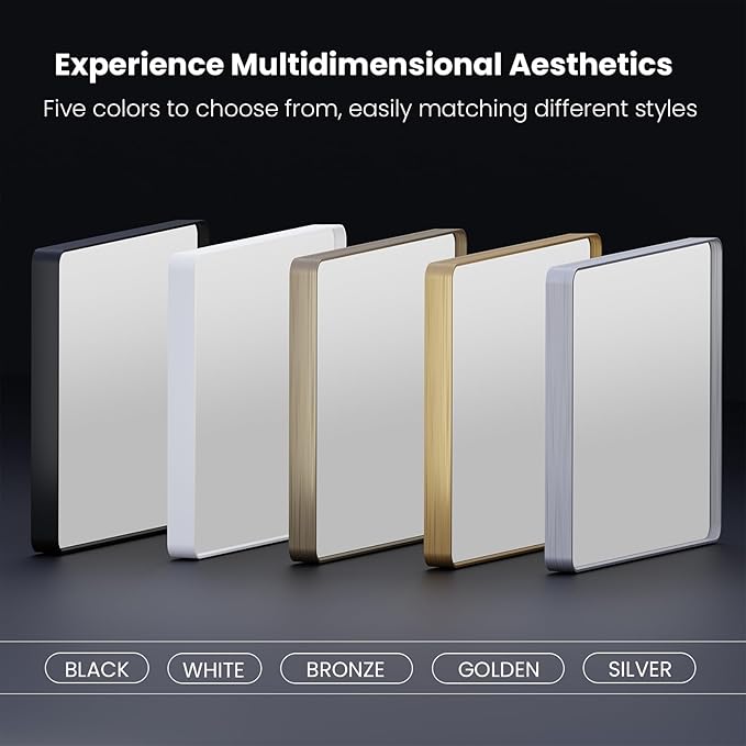 Gold Bathroom Mirror, 60x36 Inch Brushed Gold Metal Frame Mirror for Wall, Rounded Rectangle Bathroom Vanity Mirror, Tempered Glass, Anti-Rust, Horizontal/Vertical