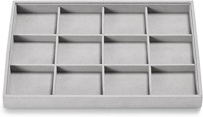12 Grids Microfiber Jewelry Trays Bracelets Tray Stackable Jewelry Organizer Trays for Drawer Bracelet Holder Earring Tray For Bracelet Bangle Earrings Watches Storage (Grey)