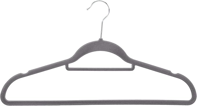 Amazon Basics Heavy Duty Non-Slip Velvet Suit Hangers with Horizontal Tie Bar, 50-Pack, Dark Gray