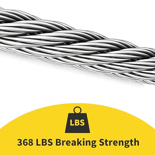 1/16 Wire Rope, 600FT 304 Stainless Steel Cable with 200Pcs Crimp Sleeves, Aircraft Grade, 7x7 Strand, 368lbs Breaking Strength, for Garden Trellis, Clothesline, Railing,Trellis
