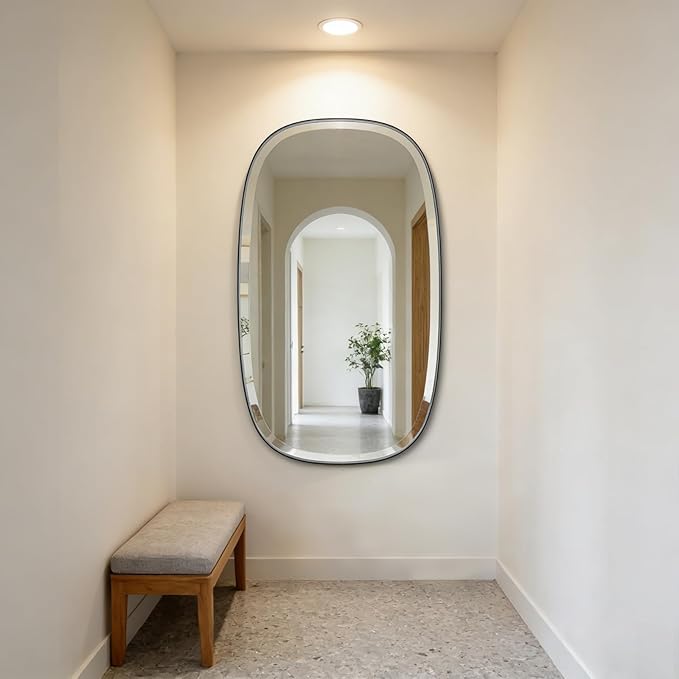 POZINO Rectangle Beveled Mirror, 24"x40" Modern Vanity Mirror with Stainless Steel Frame, Modern Oblong Wall Mirrors for Living Room Bathroom Bedroom Entryway, Hangs Horizontal Or Vertical ﻿