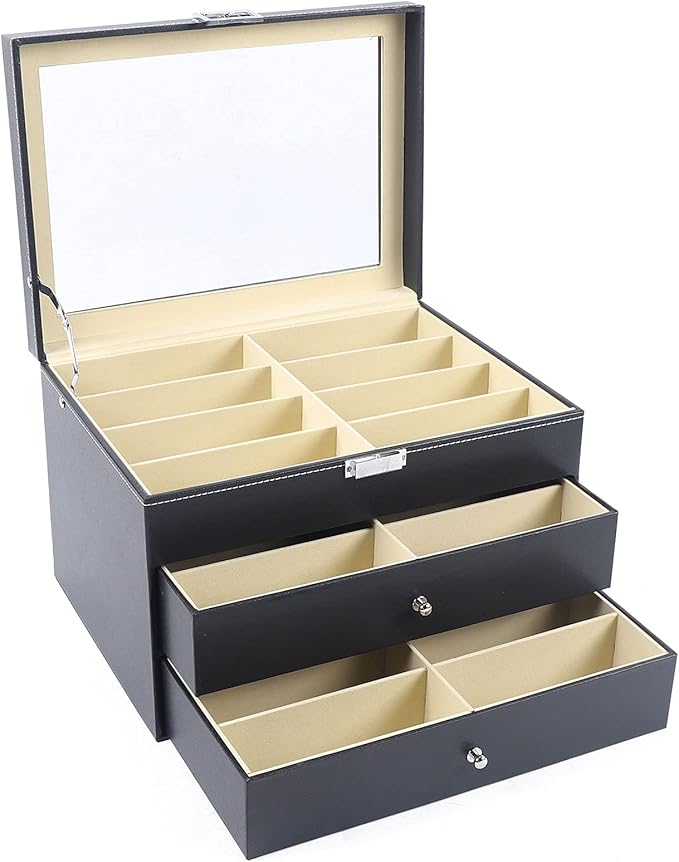 Eapmic 3 layer 24 Slots Eyeglass Sunglass Storage Watch Box Eyewear Accessories Display Glasses Storage Case Organizer (3 layer 24 Slots Style 2)