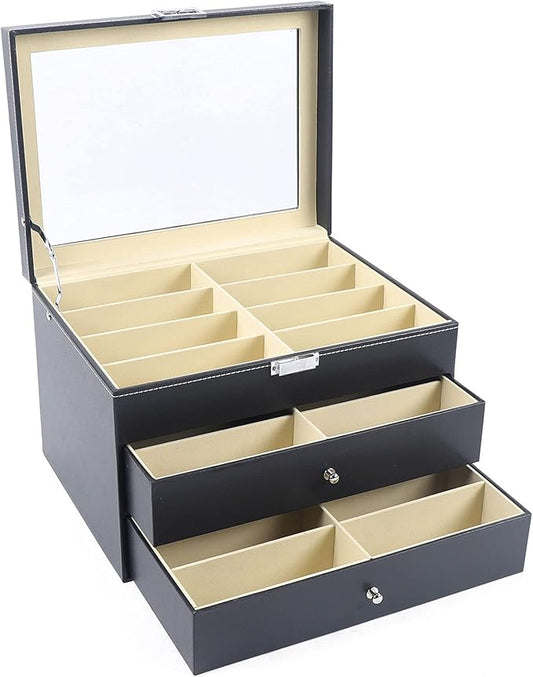 Eapmic 3 layer 24 Slots Eyeglass Sunglass Storage Watch Box Eyewear Accessories Display Glasses Storage Case Organizer (3 layer 24 Slots Style 2)