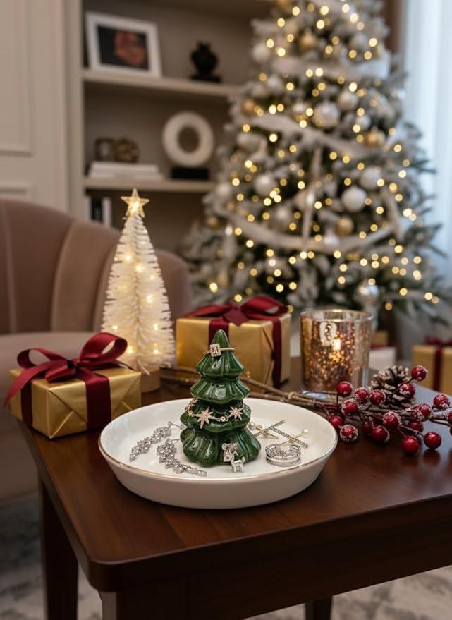 Forest Green Christmas Tree Ring Dish, Jewelry Holder, Jewelry Holder Dish, Christmas Tree Decor, Thanksgiving, Christmas