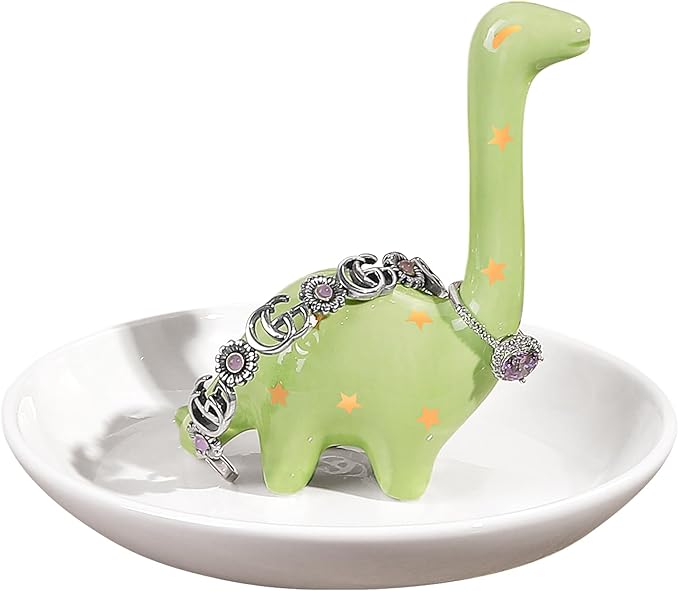 PUDDING CABIN Green Dinosaur Ring Holder Dish, Dinosaur Gifts Ring Holder for Rings Earrings Bracelets Necklace Organizer, Birthday Mothers Day Thanksgiving Christmas Gifts for Women