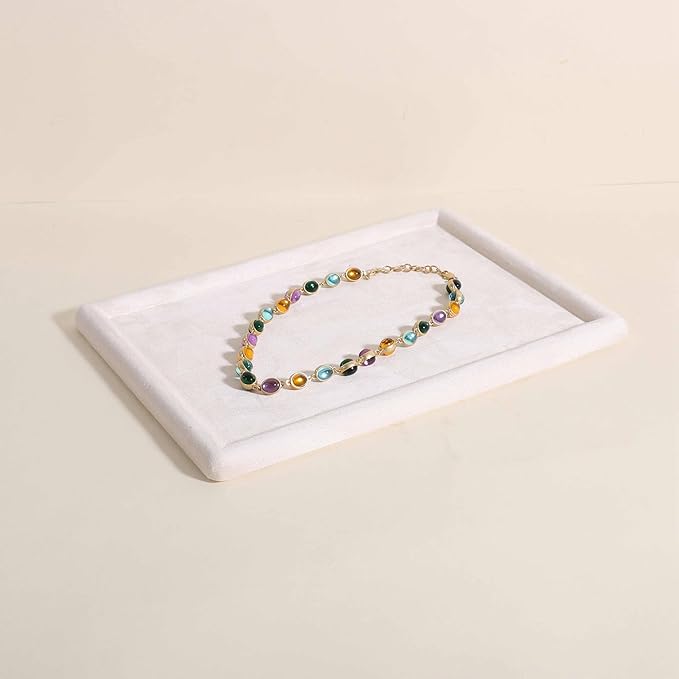 Rectangle Jewelry storage organizer plate, Velvet Jewerly display tray, Empty showcase tray for Necklace Bracelet Ring Earring【Beige-Medium, 11.8 x 8.7 in 】