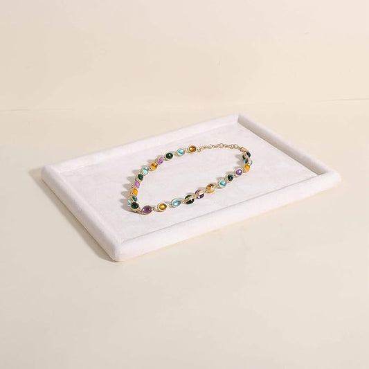 Rectangle Jewelry storage organizer plate, Velvet Jewerly display tray, Empty showcase tray for Necklace Bracelet Ring Earring【Beige-Medium, 11.8 x 8.7 in 】