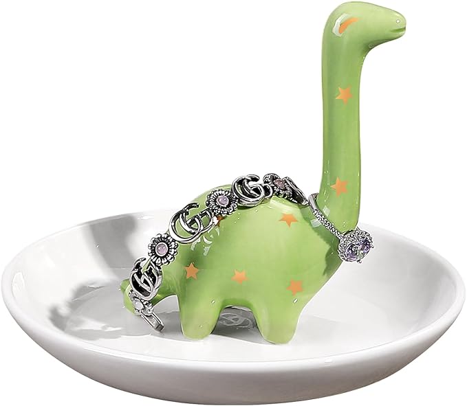 PUDDING CABIN Green Dinosaur Ring Holder Dish, Dinosaur Gifts Ring Holder for Rings Earrings Bracelets Necklace Organizer, Birthday Mothers Day Thanksgiving Christmas Gifts for Women