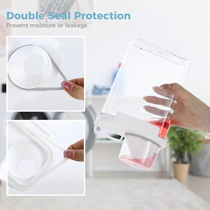 3 PCS Liquid Laundry Detergent Dispensers, 61oz Laundry Bead Dispenser, Clear Airtight Fabric Softener Container, Liquid Detergent Box for Laundry Room Organization and Storage with Measuring Cup