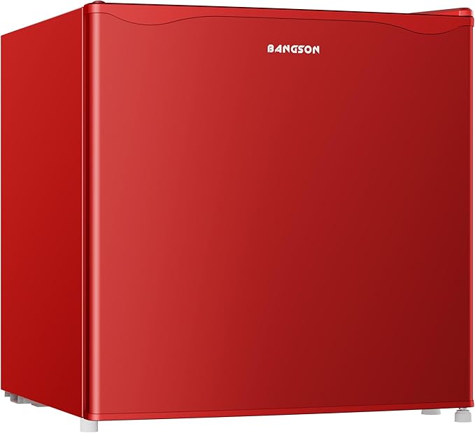BANGSON 1.7 Cu.Ft Mini Fridge with Freezer, Compact Single Door Refrigerator - Energy Saving, Low Noise - Perfect for Office, Apartment, Dorm, Bedroom,Red