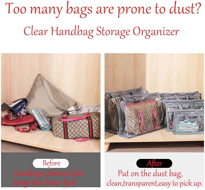 Dust Bags for Handbags - Purse Storage Organizer for Closet Moistureproof and Dustproof Cover Hanging with Zipper and Handle (Brown-XXL)