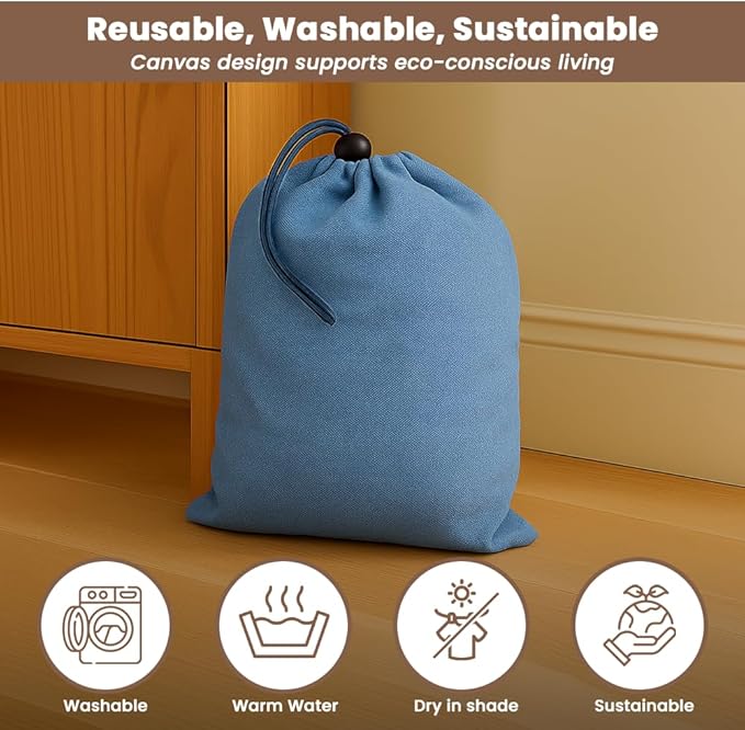 LFH Cotton Rich Shoe Storage Bags with Drawstring, Dustproof Breathable Reusable Organizer, Perfect For Travel, Dorm, Hotel, College, Gym, Easy to Carry, Machine Washable 8"x17" (Pack of 6) - Sky Blue