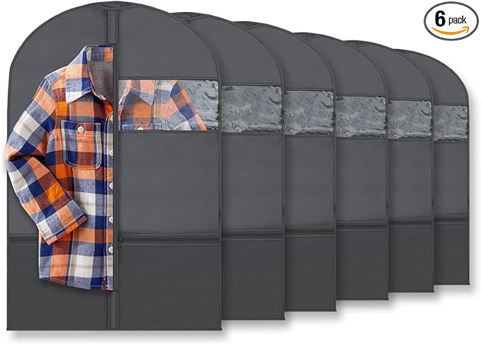 Plixio 36" Kids Garment Bags for Dance Costumes Children Hanging Clothes, Uniform, Suits, Girls Dress Recital Outfit Organizer Dance Garment Bags For Dancers with Zippered Pockets (6 Pack :36", Black)