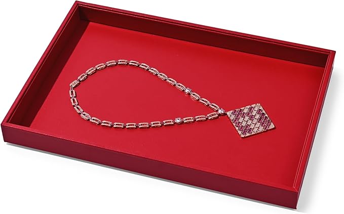 Red Leather Jewelry Tray Stackable Jewelry Display Tray Jewelry Drawer Organizer Tray Necklace Bracelet Tray for Necklace Bracelet Ring Watch Display Storage (Red)