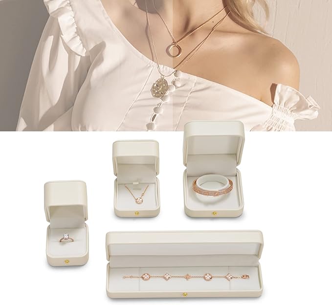 Oirlv Premium Leather Necklace Box White Necklace Presentation Box Velvet Interior Long Chain Bracelet Necklace Storage Case