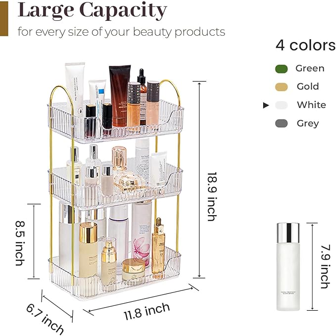 Aveniee Bathroom Counter Organizer, 3 Tier Perfume Skin Care Countertop Storage Shelf, Vanity Makeup Tray for Cosmetic Skincare Lotion,Clear