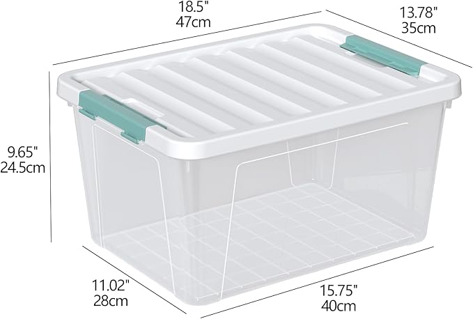 Ramddy 32 Quart Clear Storage Bin with Lid, 6-Pack Plastic Storage Box