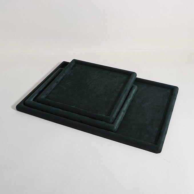 Rectangle Jewelry storage organizer plate, Velvet Jewerly display tray, Empty showcase tray for Necklace Bracelet Ring Earring【Green-Medium, 11.8 x 8.7 in 】
