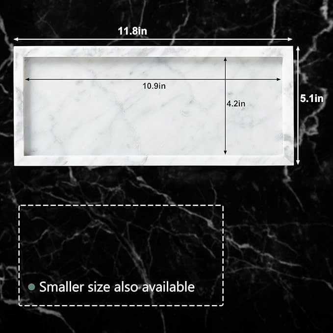 Luxury Natural Small Marble Tray for Bathroom Vanity and Kitchen Sink, Stone Countertop Organizer for Soap Dispenser, Jewelry, Perfume, Candle, Ring, Home Decor, Non-Resin Non-Ceramic
