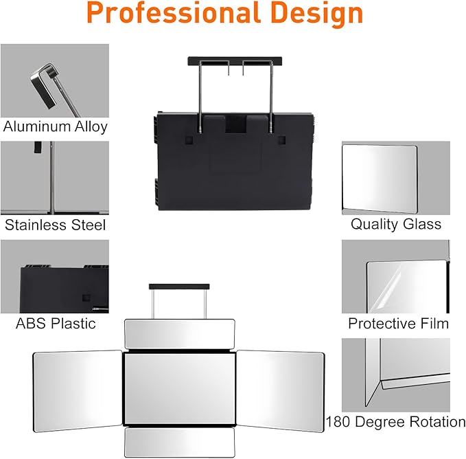 5 Way Mirror for Self Hair Cutting, 360 Haircuts Mirror Men for Barber Use Tools, to See Back of Head, Tri Fold with Portable Height Adjustable Telescoping Hooks