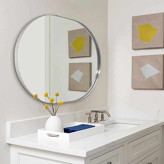 ANDY STAR Rustproof Oval Mirror for Bathroom, 30x40 Inch Chrome Mirrors for Bathroom, Oval Vanity Mirrors Polished Chrome Stainless Steel Frame 1’’ Deep Hang Vertically & Horizontally