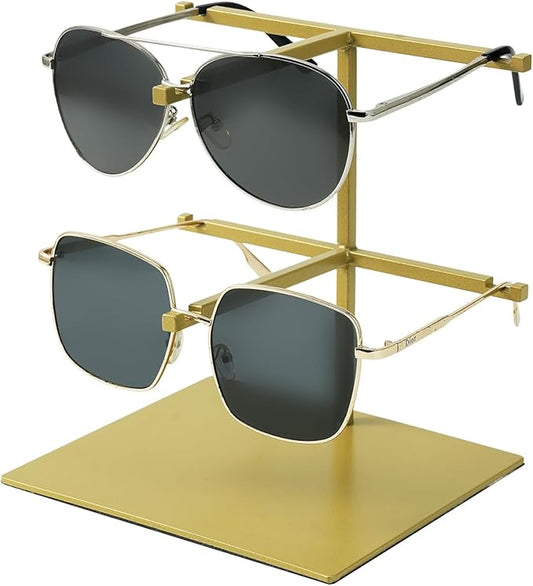 Sunglass Display Stand,Gold Double-Layer Glasses Stand, Carbon Steel countertop sunglass display stand,1-Pack,Suitable for Retail Stores and Home Use Eyeglass Rack(PATENTPENDING)