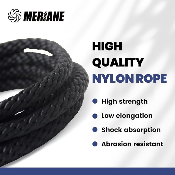 MERIANE Black Nylon Rope 1/2inch 100FT – Multipurpose Solid Braided Rope – Ideal Use for Camping, Clothesline, Marine, Flag Line – Abrasion & UV Resistant – Shock Absorption Rope for Indoor Outdoor