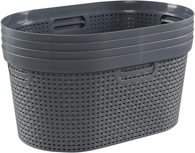 Wekioger 40 L Plastic Laundry Basket with Cutout Handles, 4 Packs, Large Clothes Hamper Storage Basket