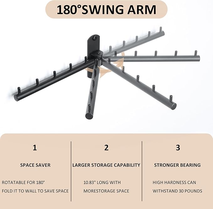 Swing Clothes Hanger Rack, Garment Racks Clothes Bar Wall Mounted, 180°Rotation Laundry Drying Rack 304 Stainless Steel Space Saving Clothing Hanging System for Laundry Room Bedroom Balcony