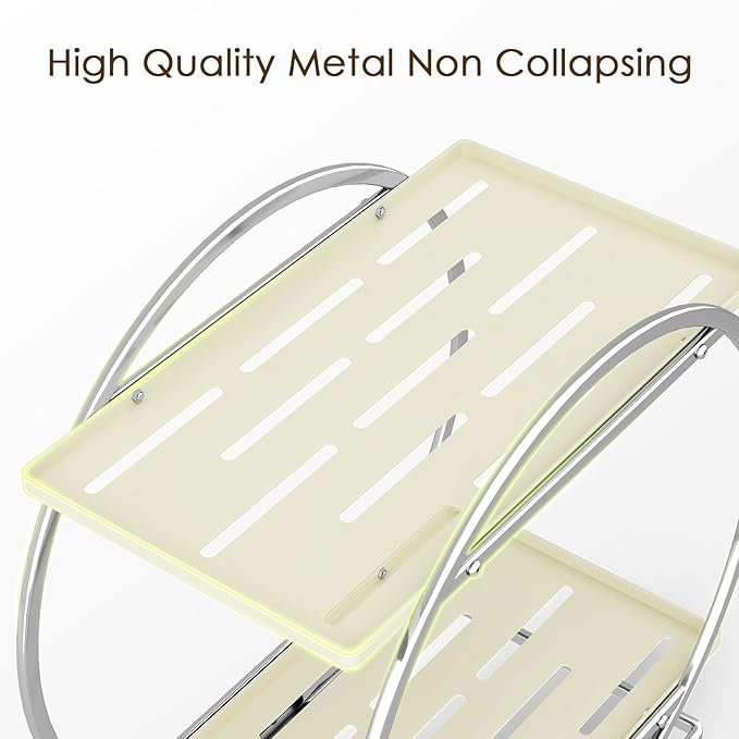 Perfume Organizer for Dresser, 2-Tier Bathroom Counter Organizer, Elegant Makeup Organizer for Vanity, Multi-Purpose Cosmetics Skincare Organizers Countertop (Silver Frame & Cream White Tray)