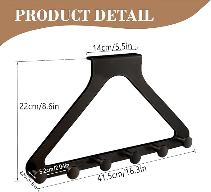 Black Door Hook Metal Material Integrated Triangle 6 Hooks for Hanging Clothes, Hats, Hangers, Wallets, Towels, Keys on The Door