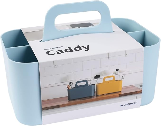 BLUE GINKGO Stackable Organizer Caddy – Korean-Made Portable Tote for Bathroom, Office, Crafts, or School Supplies (Rectangle, Blue)
