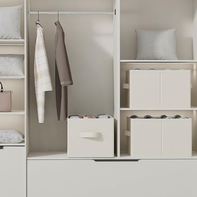 2 Pack Cube Shoe Organizer, Fits Up to 24 Pairs, Foldable Space-saving Storage Container Bins, Closet Organizers System with Reinforced Handles, 16.5 x 12.6 x 10.2 In, Beige, XSNX02BE-2