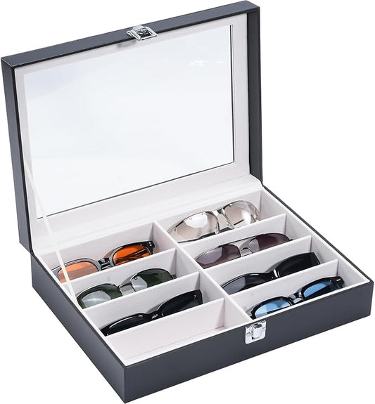 ProCase 8 Slots Sunglasses Organizer, 1 Layer Sunglass Case, Leather Eyeglass Cases for Display and Storage -Black
