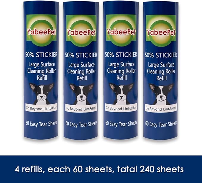 Large Surface Roller Refill for Scotch-Brite 50% Stickier Lint Roller, Works Great On Pet Hair (60 Sheets per Roll, 4 Pack)
